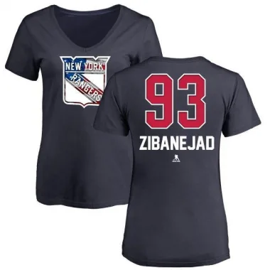 Navy Women's Mika Zibanejad New York Rangers Name and Number Banner Wave V-Neck T-Shirt -