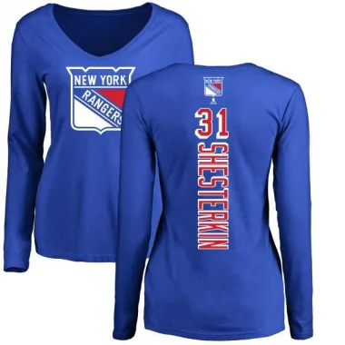 Royal Women's Igor Shesterkin New York Rangers Backer Long Sleeve T-Shirt -